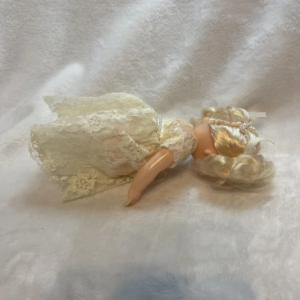 Vintage Christmas Tree Topper Blonde‎ Hair Lace Beaded Crown Rubber Plastic